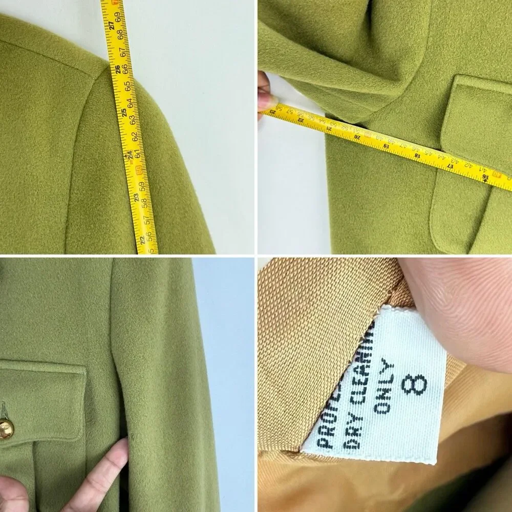 Vintage Olive Green Wool Blend Cropped Jacket Women’s Sz 8 Gold Button Military - Picture 12 of 16